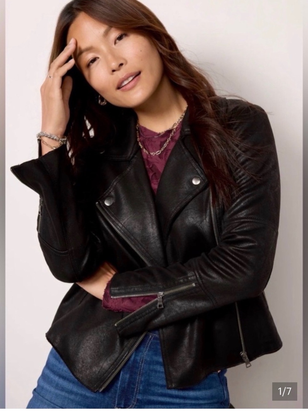 Evereve Black Faux Leather Moto Bomber Jacket